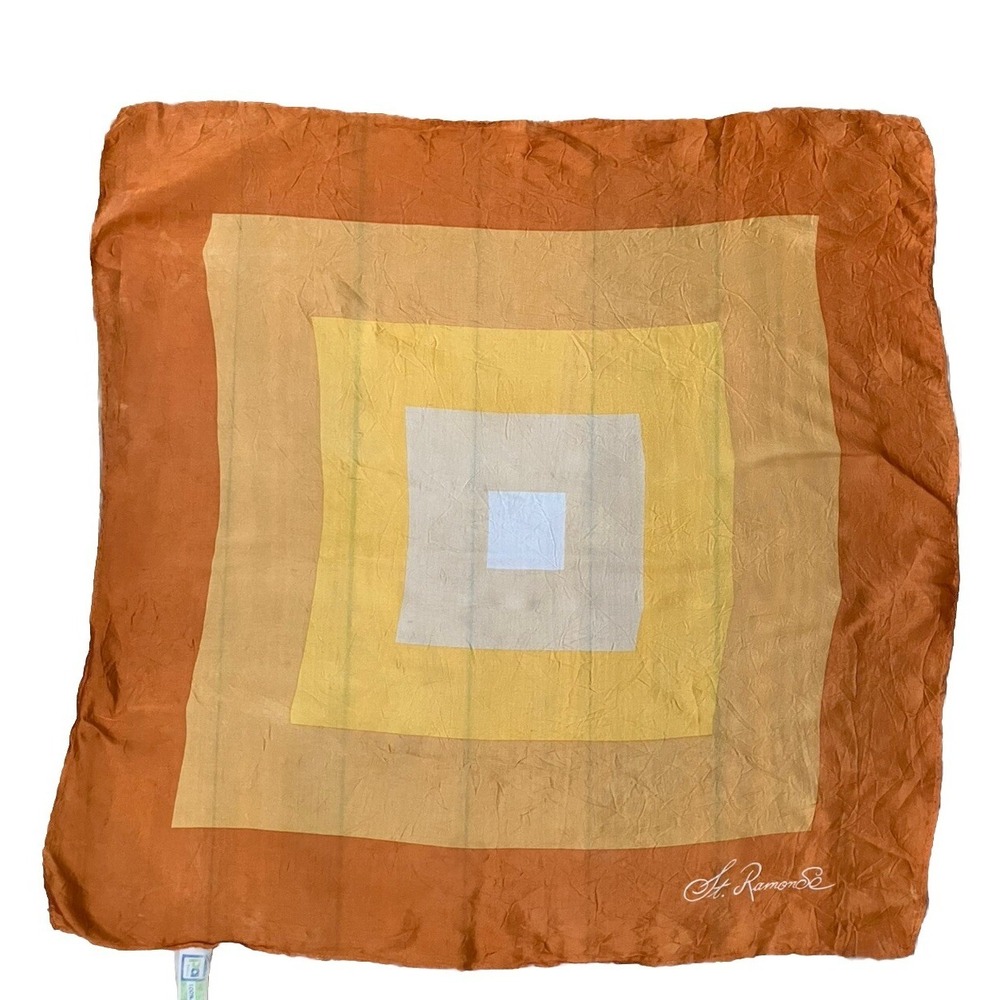VTG Scarf‎ St. Ramonse Paris  Acetate 21x21 Square Orange Yellow granny core